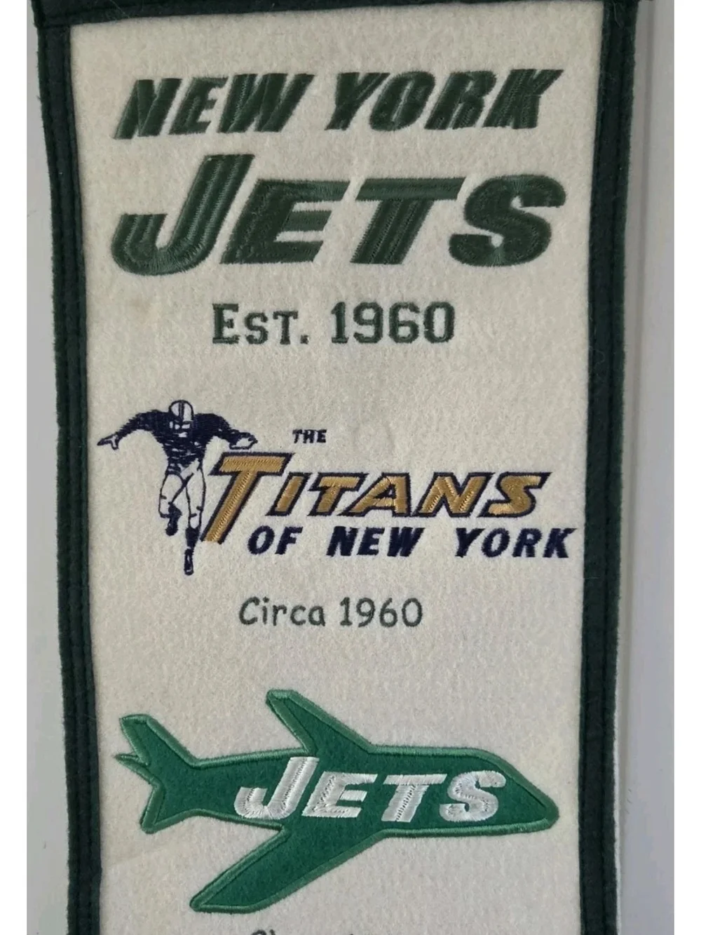 New York Jets Logo Evolution Heritage Banner Winning Streak Wool Hanging